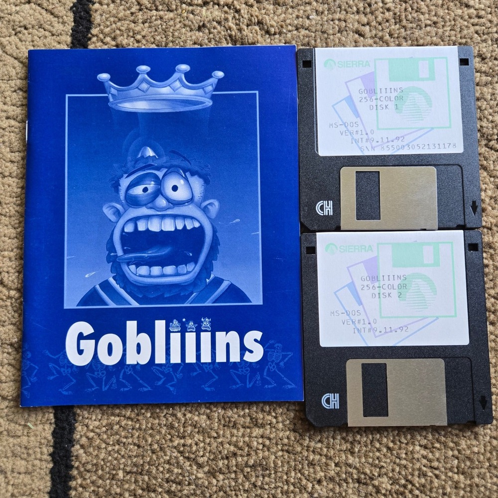 Gobliiins Sierra MS-DOS 1992 PC Game 3.5 Floppy Disks and Manual Retro Vintage